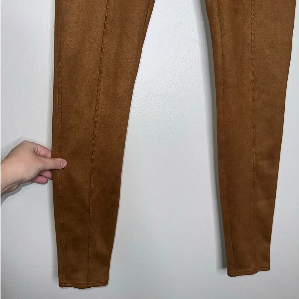 Spanx Faux Suede Shaping Leggings Medium Rich Caramel Brown High Rise - Picture 5 of 8